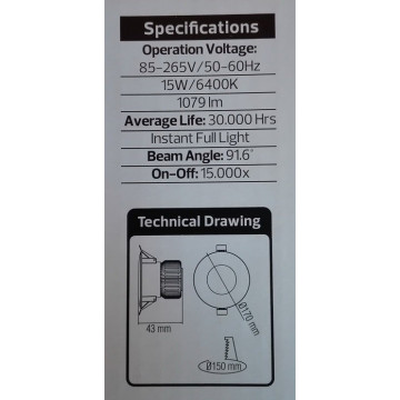 LED rozetna 15W 6400K VANESSA-15 bela