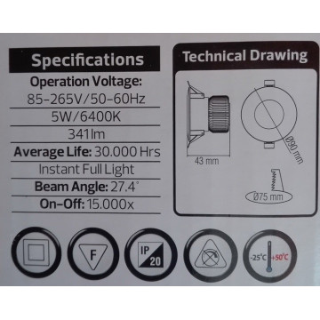 LED rozetna 5W 6400K VANESSA-5 bela