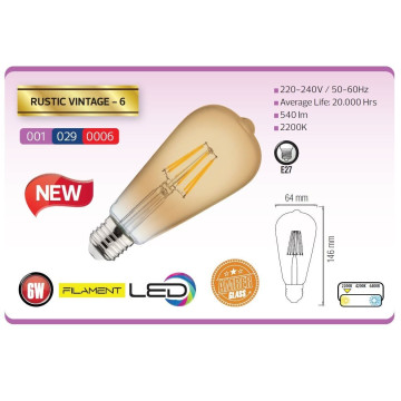 LED sijalica E27 ST64 RUSTIC VINTAGE 6W 2200K
