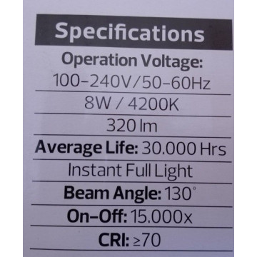Zidna LED lampa SISAM 8W 4200K bela