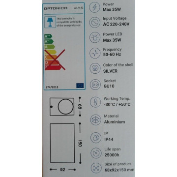 Baštenska zidna lampa 2xGU10 WL7442 mat siva