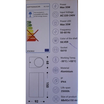 Baštenska zidnaBaštenska zidna lampa 2xGU10 WL7439 siva lampa WL7439 siva