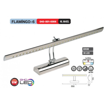 Zidna LED lampa za slike i ogledala 6W 4200K IP20 FLAMINGO-6 hrom