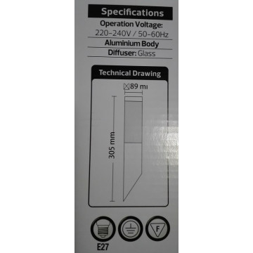 Baštenska zidna lampa KAVAK-1 crna