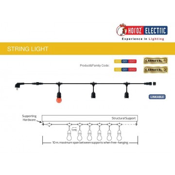 Baštenski svetlosni niz CARNAVAL-1 10m 10xE27 crni