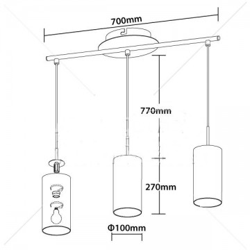 Luster visilica 70 cm ASTRA-3L bela