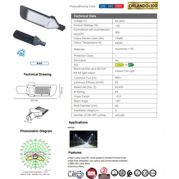 LED ulična svetiljka 100W ORLANDO-100 6400K