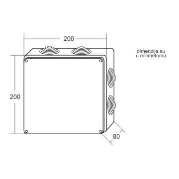 ME-K200x200x80mm razvodna kutija sa gumenom zaptivkom IP65