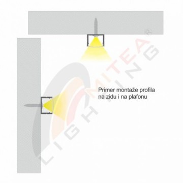 Aluminijumski profil crni ugradno-nadgradni set sa difuzorom M508-C 2000x24.7x7mm