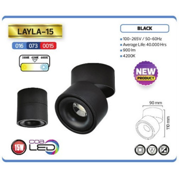 Nadgradna usmeriva LED svetiljka 15W 4200K LAYLA-15 crna