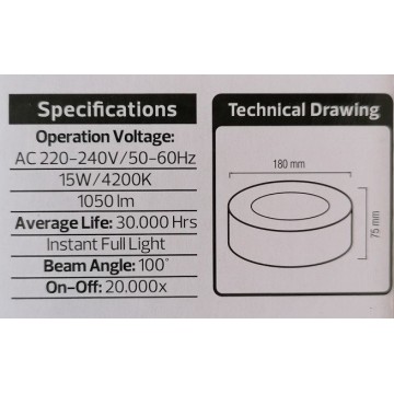 Nadgradna LED svetiljka Sandra 15W 4200K bela