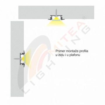 Aluminijumski ugradno-nadgradni profil set sa crnim difuzorom M508-CC 2000x24,7x7mm