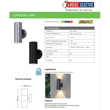 Baštenska zidna lampa 2xGU10 HL266 MANOLYA-2 crna