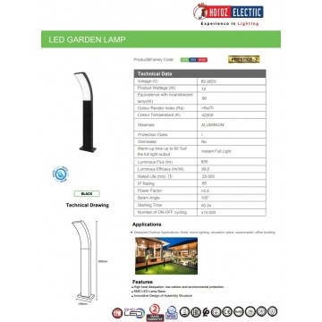 Baštenska stubna LED lampa PRESTIGE-2 12W 4200K
