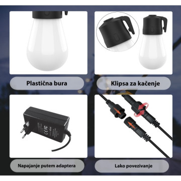 Baštenski svetlosni niz 15m 15 sijalica SNZ-15WW/15M-DC crni