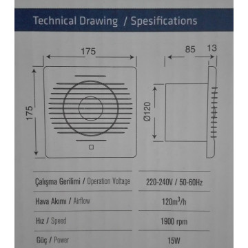 Ventilator za kupatilo 15W Fi120 Horoz srebrni