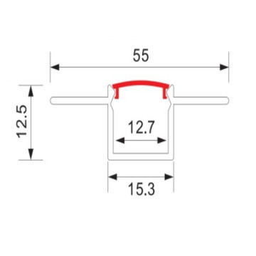 Aluminijumski profil za LED trake ugradni set PROFILE-R6 55x12,5x2000mm