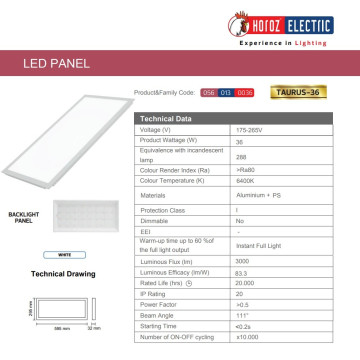 Led panel ugradni 595x295 36W 6400K TAURUS-36