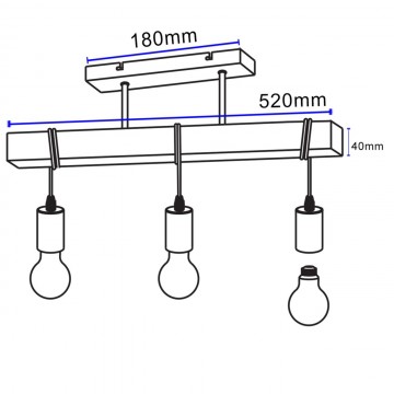 Luster visilica 3xE27 BERGAMO-3L crna+tamno drvo