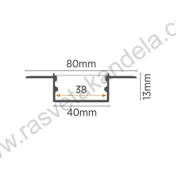 Aluminijumski ugradni profil MA4013 40x13x2000mm sivi