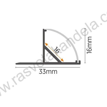 Aluminijumski ugaoni profil M601HB 2000x33x16mm sivi