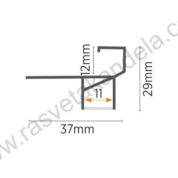 Aluminijumski profil za LED traku MA07-W 37x29x2000mm za pločice/stepenice beli