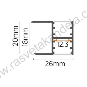 Aluminijumski profil za ivericu MA2620-A 26x20x2000mm sivi
