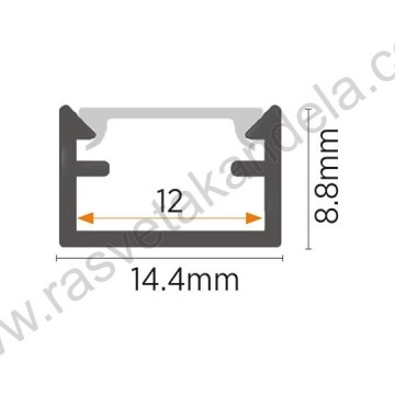 Aluminijumski nadgradni profil M506 2000 x14,4 x 8,8 mm