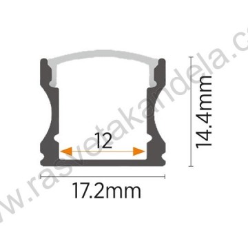 Aluminijumski nadgradni profil MA613-C 2000x17.2x14,4mm crni