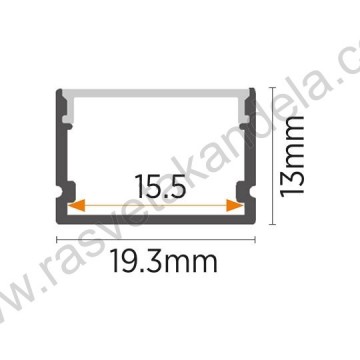 Aluminijumski nadgradni profil set sa difuzorom MA616 2000x19.3x13mm