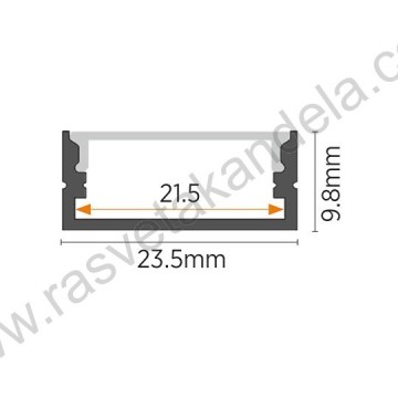 Aluminijumski nadgradni profil MA617 2000x23.5x9.8mm