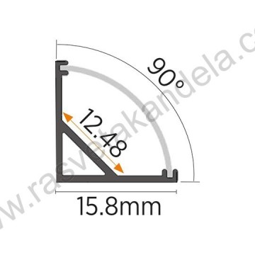 Aluminijumski ugaoni profil set sa crnim difuzorom M601-CC 2000x15,8x15,8mm