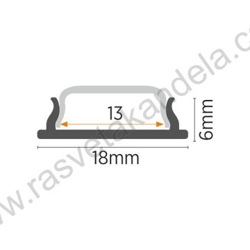 Fleksibilni crni aluminijumski profil za LED trake M640-C 18x6x2000mm