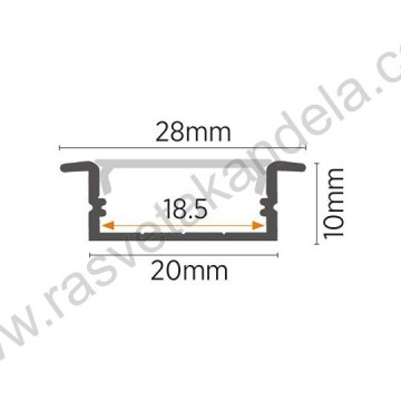 Aluminijumski ugradni profil MA2010 20x10x2000mm sa difuzorom