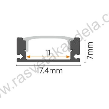 Aluminijumski profil M509-B 2000x17.4x7mm set sa difuzorom
