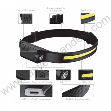 Naglavna punjiva LED lampa sa senzorom NL6516 3W