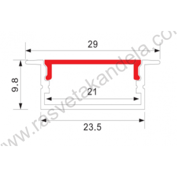 Aluminijumski profil za LED trake ugradni set PROFILE-R1 29x9,8x2000mm