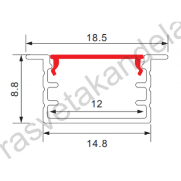 Aluminijumski profil za LED trake ugradni set PROFILE-R5 18,5x8,8x2000mm