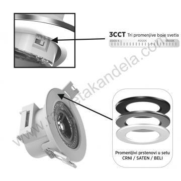 LED rozetna - ugradna lampa M206178-set 5,5W 3000/4000/6500K crna/mat hrom/crna