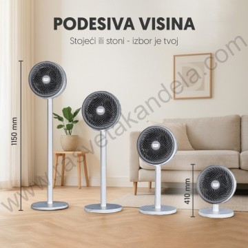 Podni ili stoni ventilator TURBO 75W SF10C/WH podesiv po visini