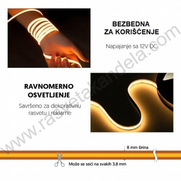 Led traka 10m MINCUT COB LED 528 dioda/m 3000K 12V IP20