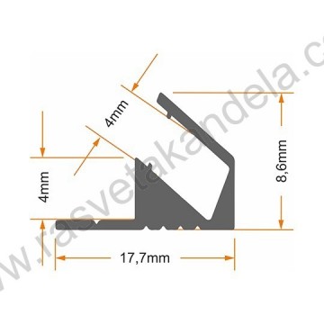Aluminijumski profil ugaoni MA063 2000x17,7x8,6mm set sa difuzorom sivi