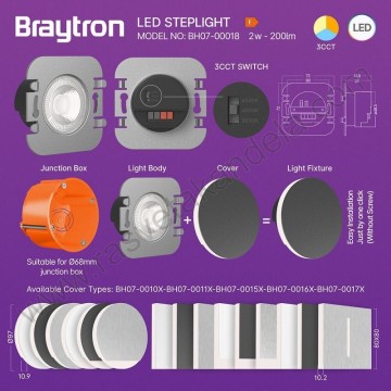 LED lampa za stepnice ugradna 2W 3000/4000/6500K IP20 srebrna BH07-00018