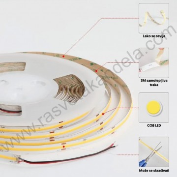 COB LED traka 6500K 5m 12V 8W/m 320d IP20