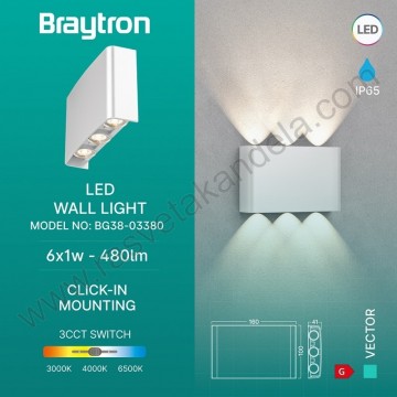 Baštenska zidna LED lampa 6W 3000/4000/6500K bela BRY-VECTOR