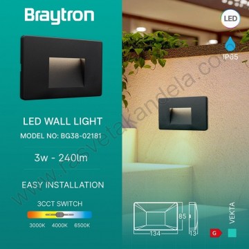 Baštenska zidna LED lampa 3W 3000/4000/6500K crna BRY-VEKTA