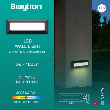 Baštenska zidna LED lampa 3W 3000/4000/6500K tamno siva BRY-VEKTA-B-RCT