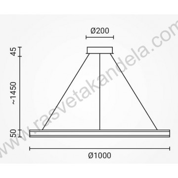 Led visilica prečnika 1m 60W 3000K crna Optonica
