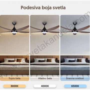 Luster ventilator sa LED svetlom 142cm 24W 3000/4000/6500K crni