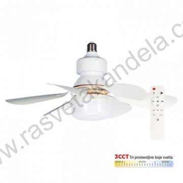 Plafonski ventilator-LED sijalica E27 12W 3CCT beli sa daljinskim